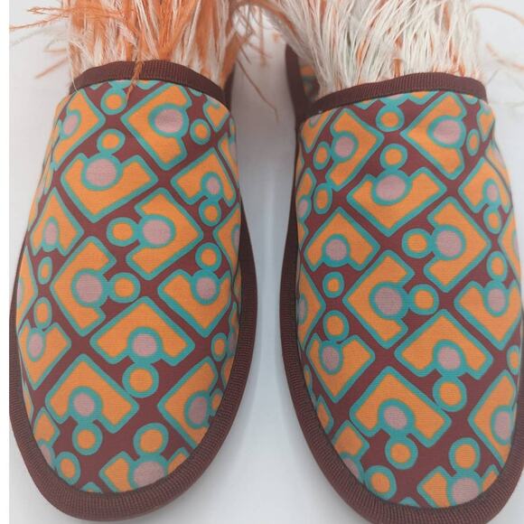 La Double J Boudoir Slipper Puzzle Bordeaux Faille Ostrich Feather Mule Small - Picture 5 of 15